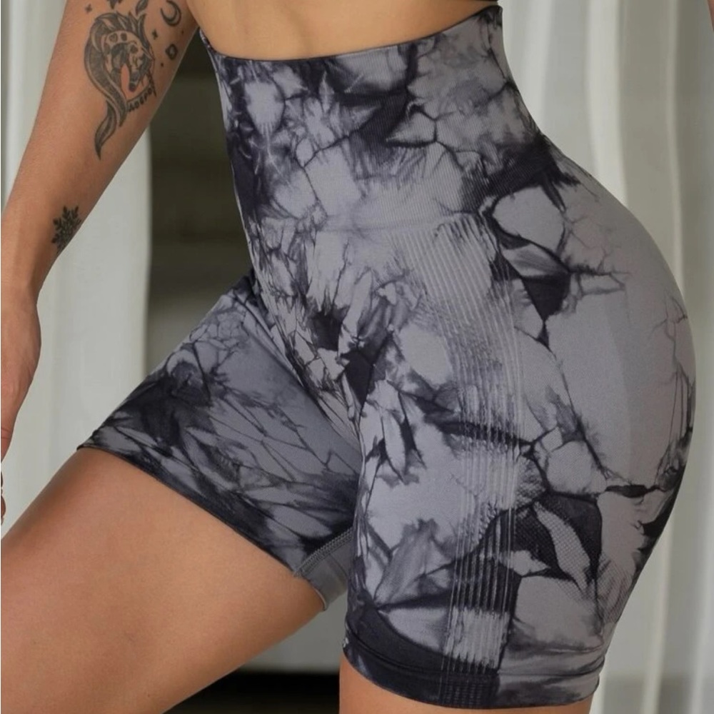 Gray and black tie dye shorts